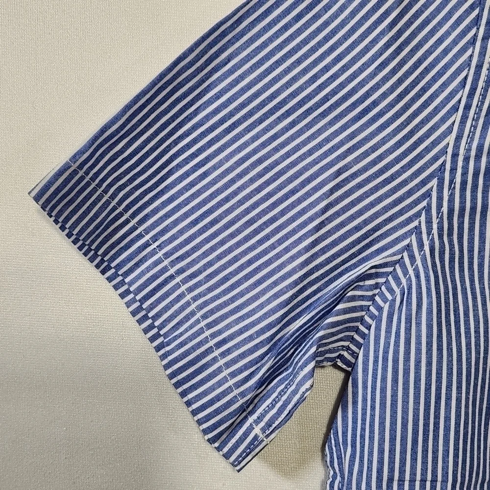 Gap Boys Size 10 Oxford Blue Strip Short Sleeve Collard Button Down Pocket Shirt